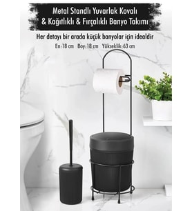 Çöp Kovalı Tuvalet Kağıtlığı ve Tuvalet Fırça Seti (Mat Siyah)