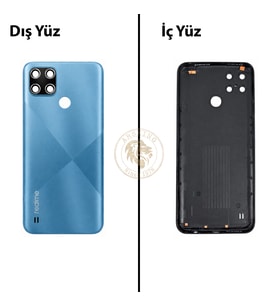 Oppo KAPAK Realme C21Y Mavi Arka Kapak Arka Cam Batarya Kapağı Lazer Kesim Kapak Pil Kapağı Back Cover