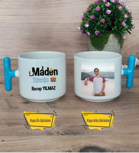 Maden Mühendisi Kupa Bardak Fotoğraflı T Mavi Kulplu Mühendisler Günü Hediyesi