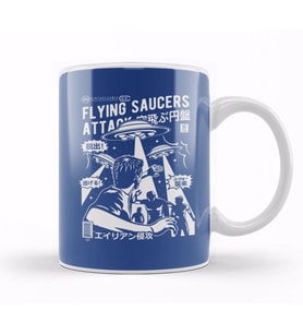 Flying Saucers Attack Manga Style Kupa Bardak Porselen