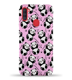 Samsung Galaxy M11 Uyumlu Lansman Kılıf Panda Tasarımlı İçi Kadife Kapak-Pembe (Şeffaf)