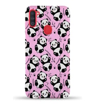 Samsung Galaxy M11 Uyumlu Lansman Kılıf Panda Tasarımlı İçi Kadife Kapak-Pembe (Şeffaf)