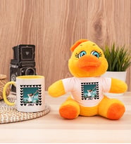 Kişiye Özel Kalp Detaylı Fotoğraflı  Peluş Civciv ve Sarı Kupa