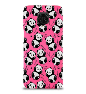 Xiaomi Redmi Note 9 Pro Uyumlu Lansman Kılıf Panda Tasarımlı İçi Kadife Kapak-Neon Pembe (Şeffaf)