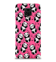 Xiaomi Redmi Note 9 Pro Uyumlu Lansman Kılıf Panda Tasarımlı İçi Kadife Kapak-Neon Pembe (Şeffaf)