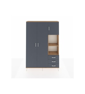 Arges Gardrop 5 Raflı 3 Çekmeceli Tek Askılı 132x30x195 Çam-Antrasit