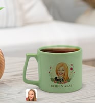 BK Gift Kişiye Özel Karikatürlü Anneler Günü Tasarımlı Pastel Yeşil Middle Kupa Bardak, Anneye Hediye, Anneler Günü Hediyesi-1