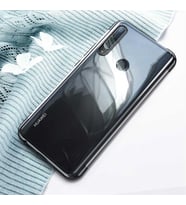 Huawei P40 Lite E Köşeleri Renkli Kamera Korumalı Şeffaf Kılıf (Siyah)