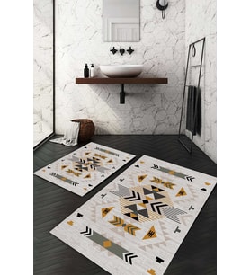 Dijital Baskılı Kaymaz Taban Yıkanabilir 2'li Klozet Takımı Banyo Paspası NDKZ-HT-972 (Krem)