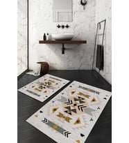 Dijital Baskılı Kaymaz Taban Yıkanabilir 2'li Klozet Takımı Banyo Paspası NDKZ-HT-972 (Krem)