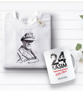 BK Gift Kişiye Özel Öğretmenler Günü Tasarımlı Kupa Bardak ve Atatürk Baskılı Tişört Hediye Seti- 1-10, Öğretmene Hediye, Öğretmenler Günü, 100. Yıl Hediyesi