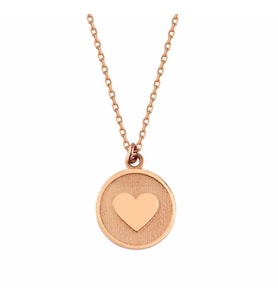Kalp'li Altın Kolye 14K Rose Gold Yuvarlak