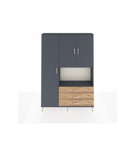 Arges Dolap 6 Raflı 3 Çekmeceli 3 Kapaklı 132x30x195 Antrasit-Antrasit/Çam