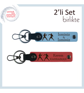 Fitness Aşkına Özel, Ring Temalı, Kişisel Yazılı 2’li Anahtarlık Hediyesi, Gök Mavi-Nar Çiçeği