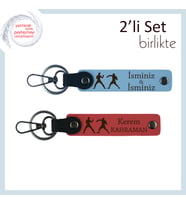 Fitness Aşkına Özel, Ring Temalı, Kişisel Yazılı 2’li Anahtarlık Hediyesi, Gök Mavi-Nar Çiçeği