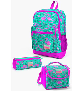 Coral High Kids Su Yeşili Pembe Flamingo Desenli 3’lü Okul Çanta Seti SET0123712