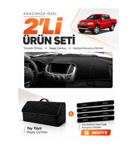 e-biz MITSUBISHI L200 (2005-2015) Uyumlu Torpido Örtüsü + Tay Tüyü Bagaj Çantası - Siyah - MI007