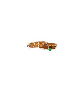 Cattie Gerçek Deriden El Yapımı Boncuklu Kedi Boyun Tasması 1x21-25cm - Camel