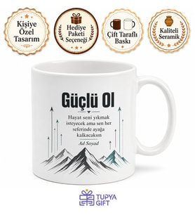 Güçlü Ol Yazılı Motivasyon Baskılı Kupa Bardak Hediye Porselen Mug