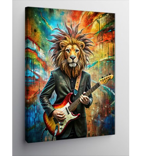 Kanvas Tablo Elektro Gitar Çalan Aslan