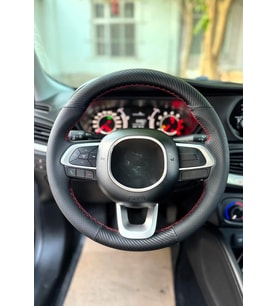Fiat Egea 2016-2019 Uyumlu Araca Özel Direksiyon Kılıfı (Nokta Karbon Kırmızı Dikiş)