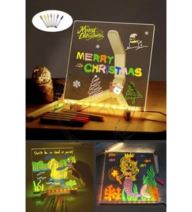 Orta Boy 20 X 20 cm Neon Mesaj Panosu Led Işıklı Yazı Çizim Tahtası Standlı 7 Keçeli Kalemli