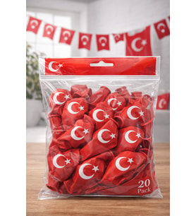 Ayyıldızlı Kırmızı Balon Seti Türk Bayraklı Parti Balonu Dayanıklı Latex Balon 20 Adet