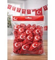 Ayyıldızlı Kırmızı Balon Seti Türk Bayraklı Parti Balonu Dayanıklı Latex Balon 20 Adet