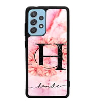 Samsung A72 Uyumlu Pudra Mermer Çiçekli Harf Tasarımlı Glossy Telefon Kılıfı