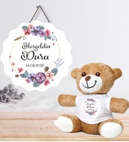 Kişiye Özel Bebek Kapı Süsü ve Peluş Ayıcık Seti – Baby Shower / Hastane Odası