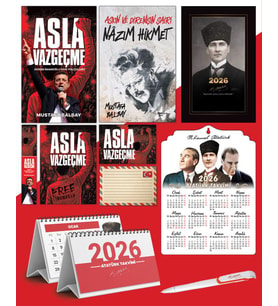Asla Vazgeçme - Ayraç - Kartpostal - Poster - Nazım Hikmet -  2026 Ajanda Kalpaklı - Ata Ahşap Duvar Takvimi - Masa Takvimi