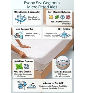 Evony Fitted Alez 70x120 Cm Sıvı Geçirmez Bebe Micro Kumaş Yatak Koruyucu Alez