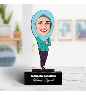 Kişiye Özel Başörtülü Eşe Hediye Karikatürlü Biblo