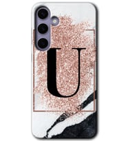 Galaxy S24 Kılıf HD Desen Baskılı Kılıf - Pembe Mermer Desenli U Harfi