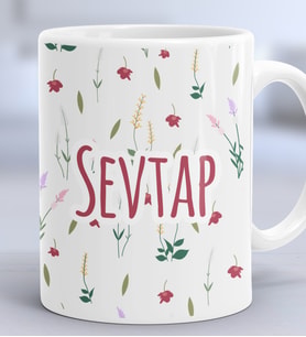 Kişiye Özel İsim Yazılı Hediye Kupa Bardak Çiçek Desenli -6- (Beyaz)
