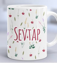 Kişiye Özel İsim Yazılı Hediye Kupa Bardak Çiçek Desenli -6- (Beyaz)