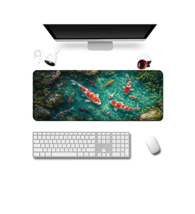 SonicTouch Klavye Mousepad 40x90cm Dikişsiz Pürüzsüz Sıvı Geçirmez Kaymaz Taban Turkuaz Koi Gölü