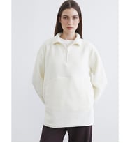 LCW Modest Beyaz Dik Yaka Oversize Kadın Polar Sweatshirt