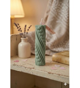 Ritmik Kalpler Mum - Mumelia Candles Doğal Soya, El Yapımı, Dekoratif - Adaçayı Yeşili
