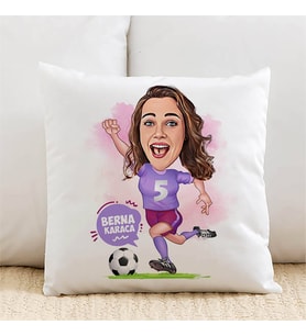 Kişiye Özel Futbolcu Kadın Karikatürlü Yastık