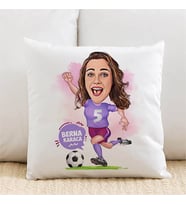 Kişiye Özel Futbolcu Kadın Karikatürlü Yastık