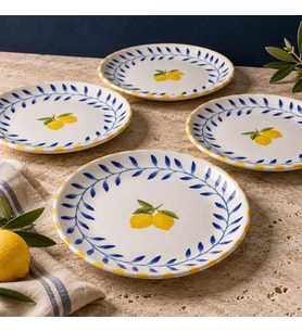 GÜRAL PORSELEN Limon Desenli 4 Kişilik 21 cm Porselen Düz Tabak Seti