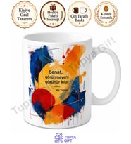 Soyut Sanat Temalı Baskılı Kupa Bardak Hediye Porselen Mug Sanatsal Tasarım