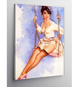 Kanvas Tablo Salıncakta Sallanan Pin Up Kızı