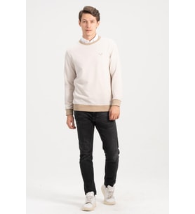 Erkek Bisiklet Yaka Bej Kazak Sweatshirt