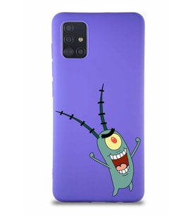 Samsung Galaxy M31S Soft Premier Kapak Plankton Tasarımlı Silikon Kılıf - Mor (Şeffaf)