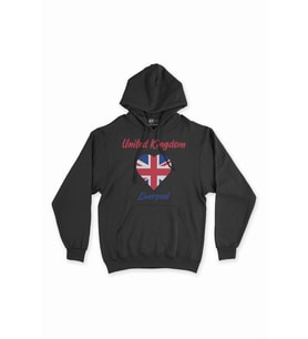 Liverpol İngiltere Bayraklı Kalpli Siyah Sweatshirt Hoodie