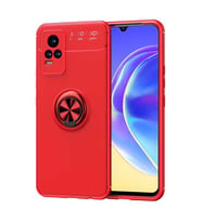 Vivo V21E Kılıf Standlı Yüzüklü Manyetik Silikon (Kırmızı)