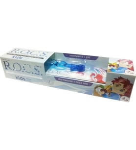 Rocs Kids 3 - 7 Yaş Çocuklar için Florürsüz Diş Macunu Ve Fırça Seti - Mavi