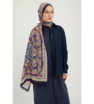 Schaless Süvarinin Arması - Mavi - Vierra Desenli Viskon Şal - 70x190 Cm (Lacivert)
